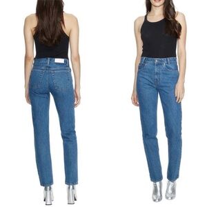 RE/DONE Jeans Academy Fit Straight Leg High Rise Frayed Hem 100% Cotton Sz 26